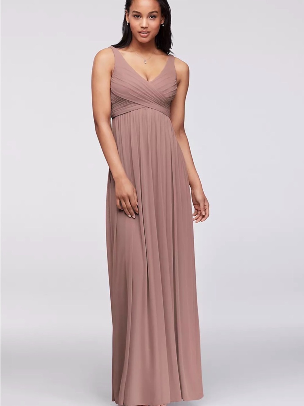 David's Bridal Mauve Sleeveless Chiffon Maxi Dress